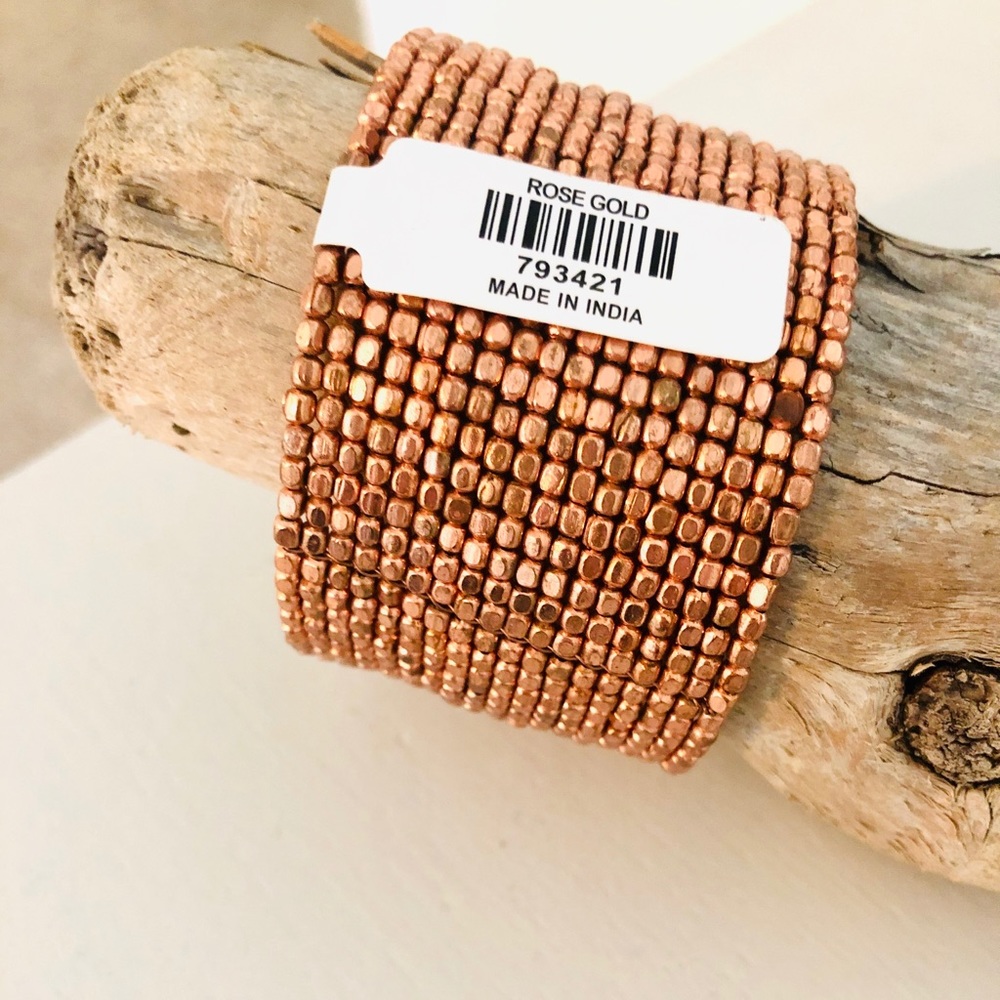 NWT Rose Gold Beaded Wide Cuff Bracelet